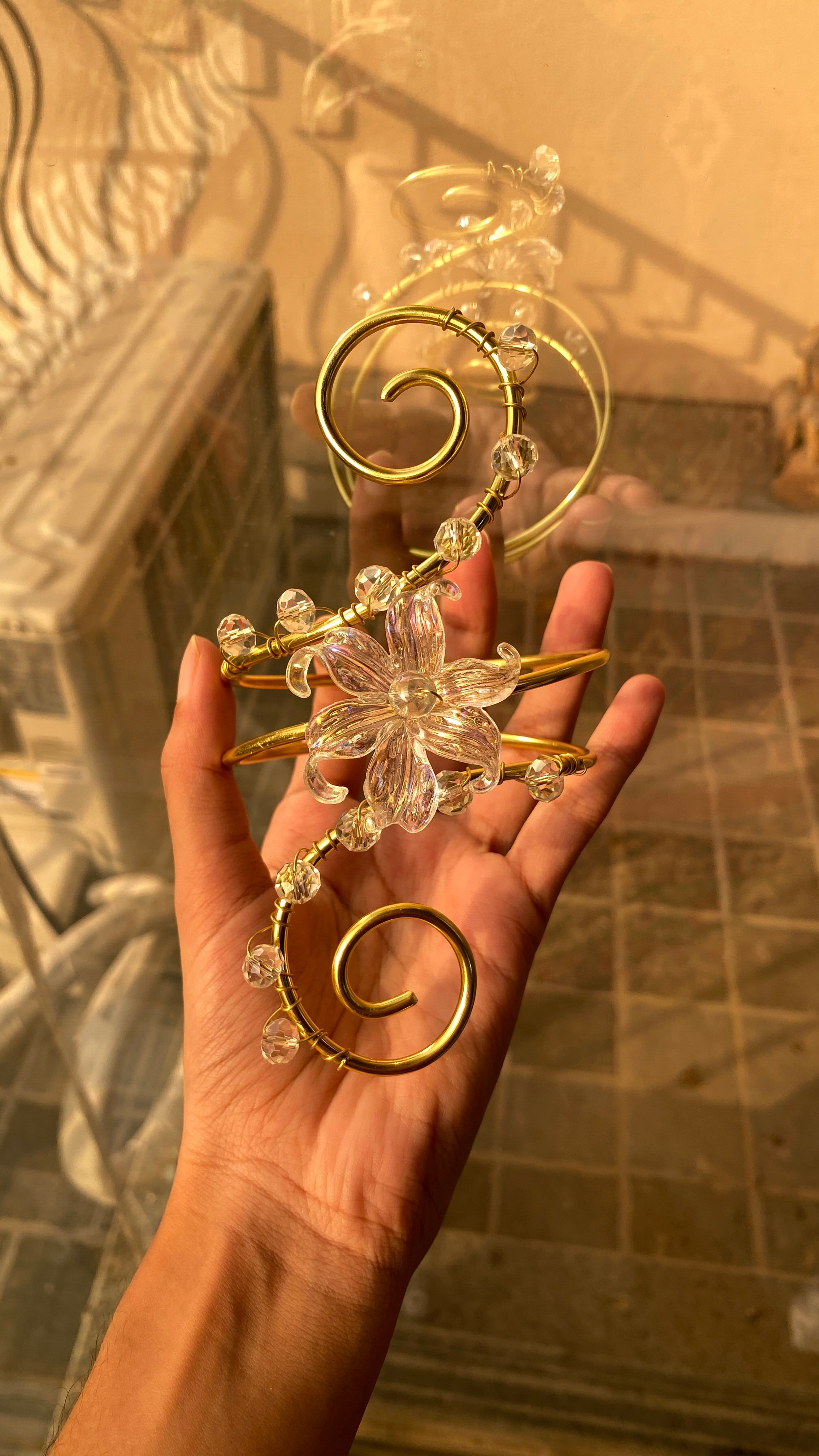 Golden crystal lily armcuff