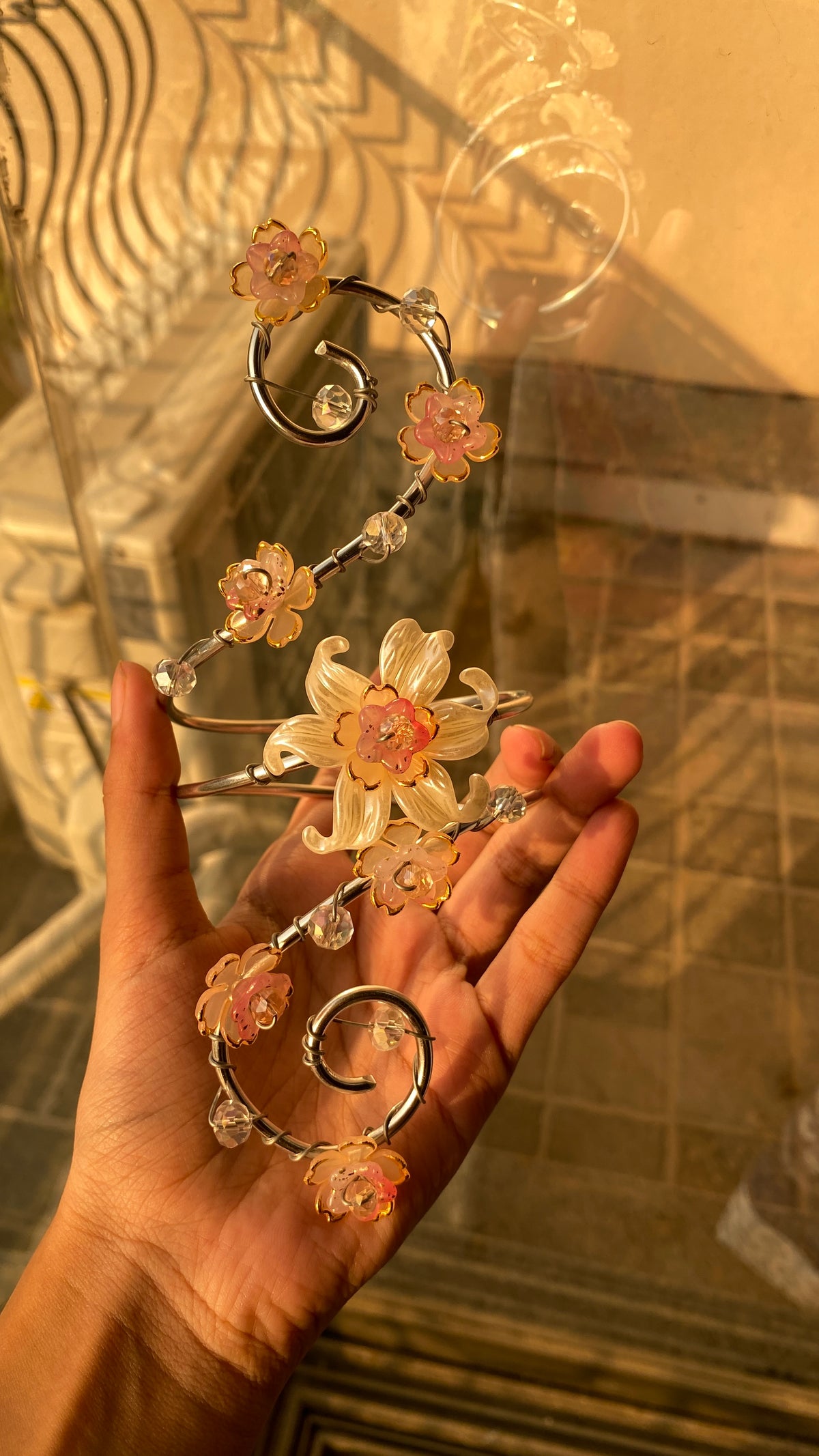 Silver Pink ethereal lily armcuff