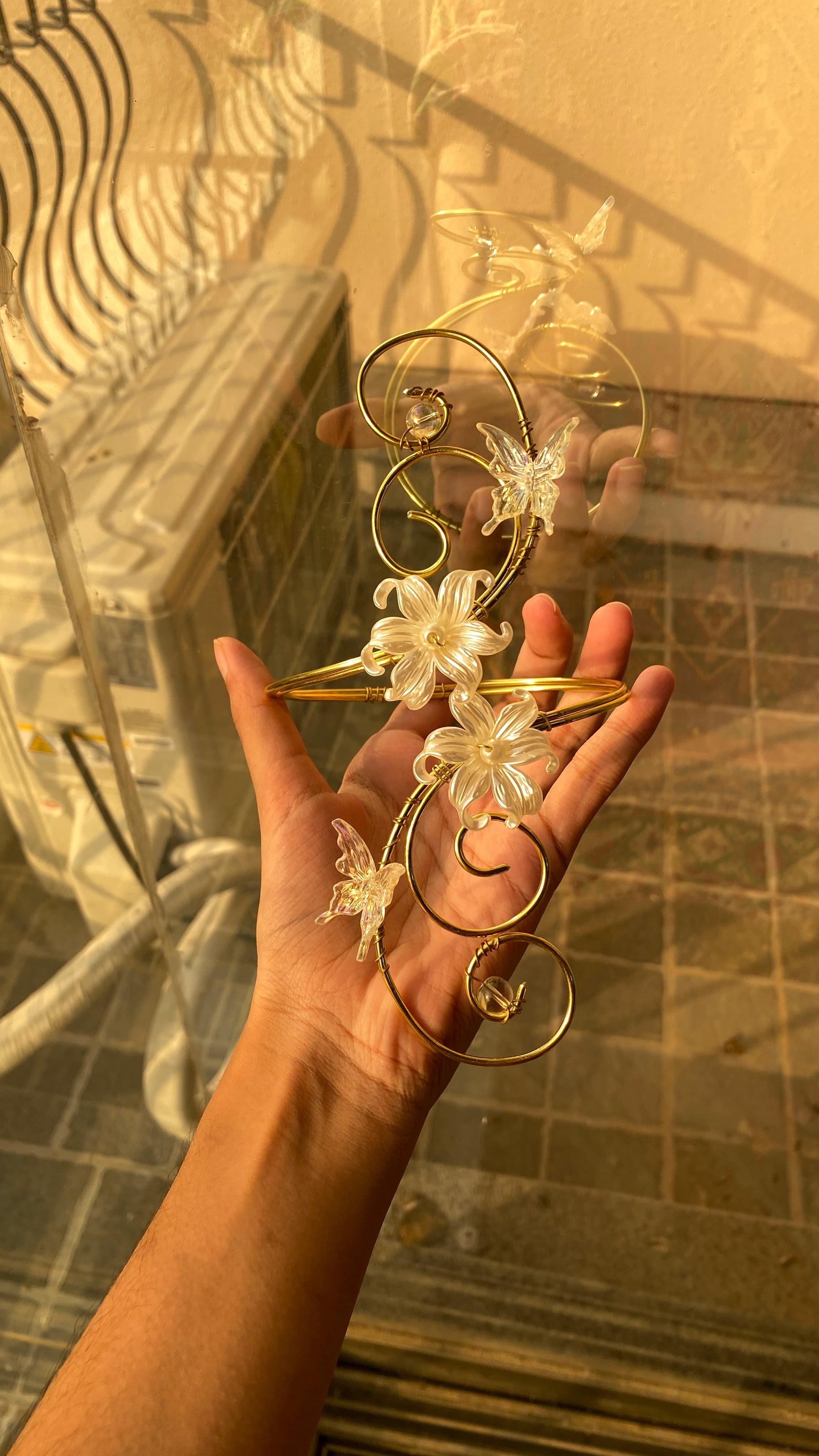 Golden crystal butterfly armcuff