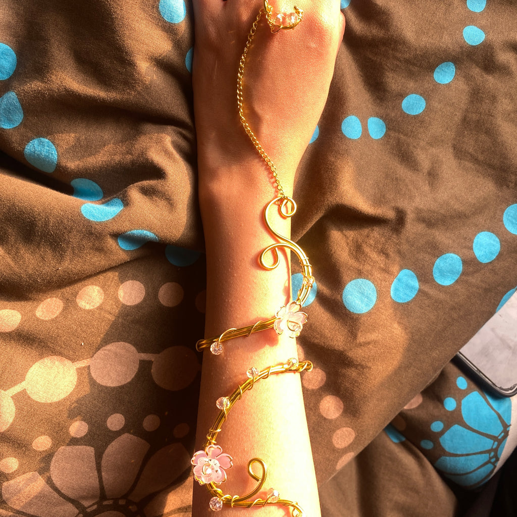 Pink flower hand cuff