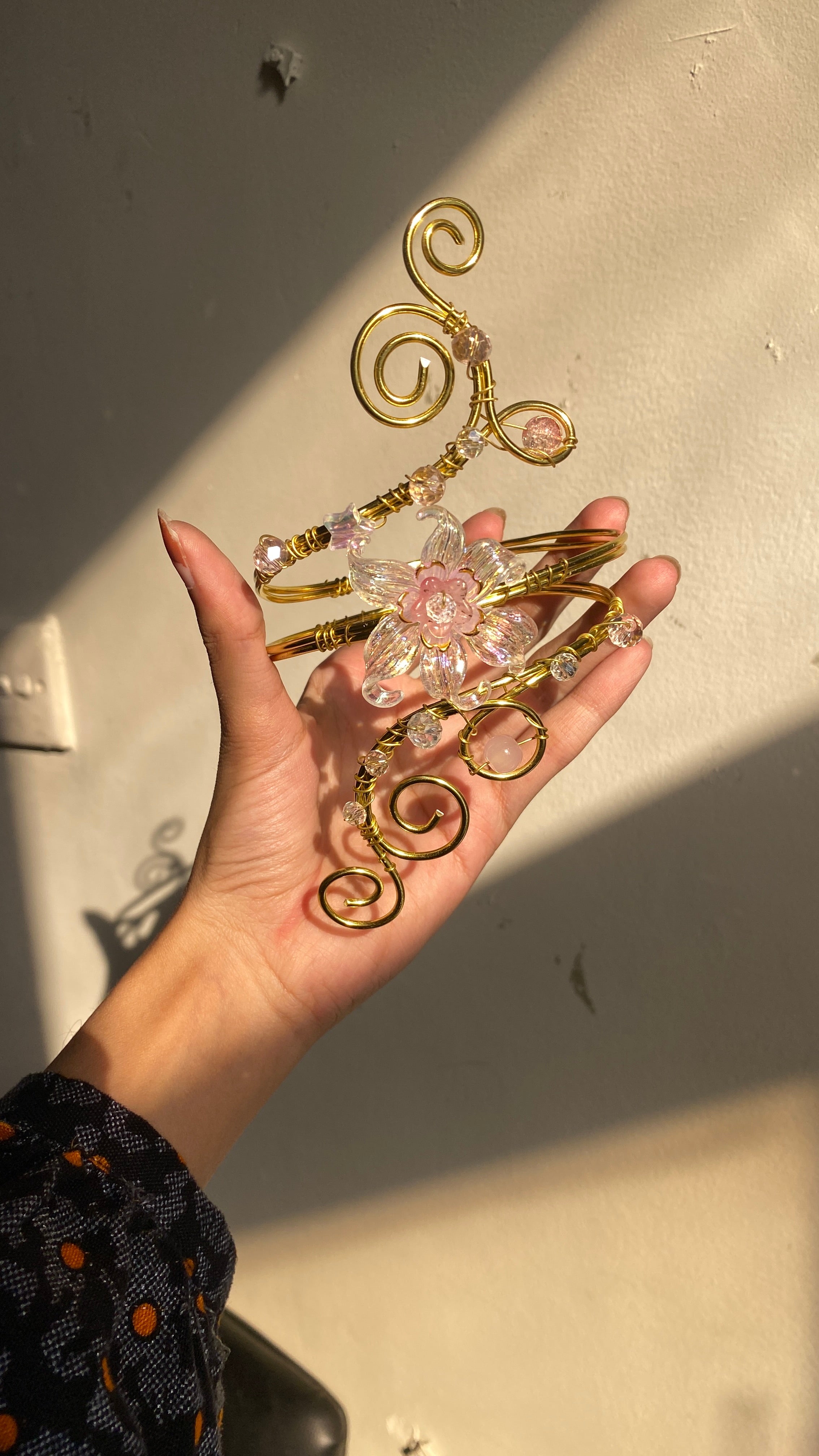 Golden pink crystal lily armcuff