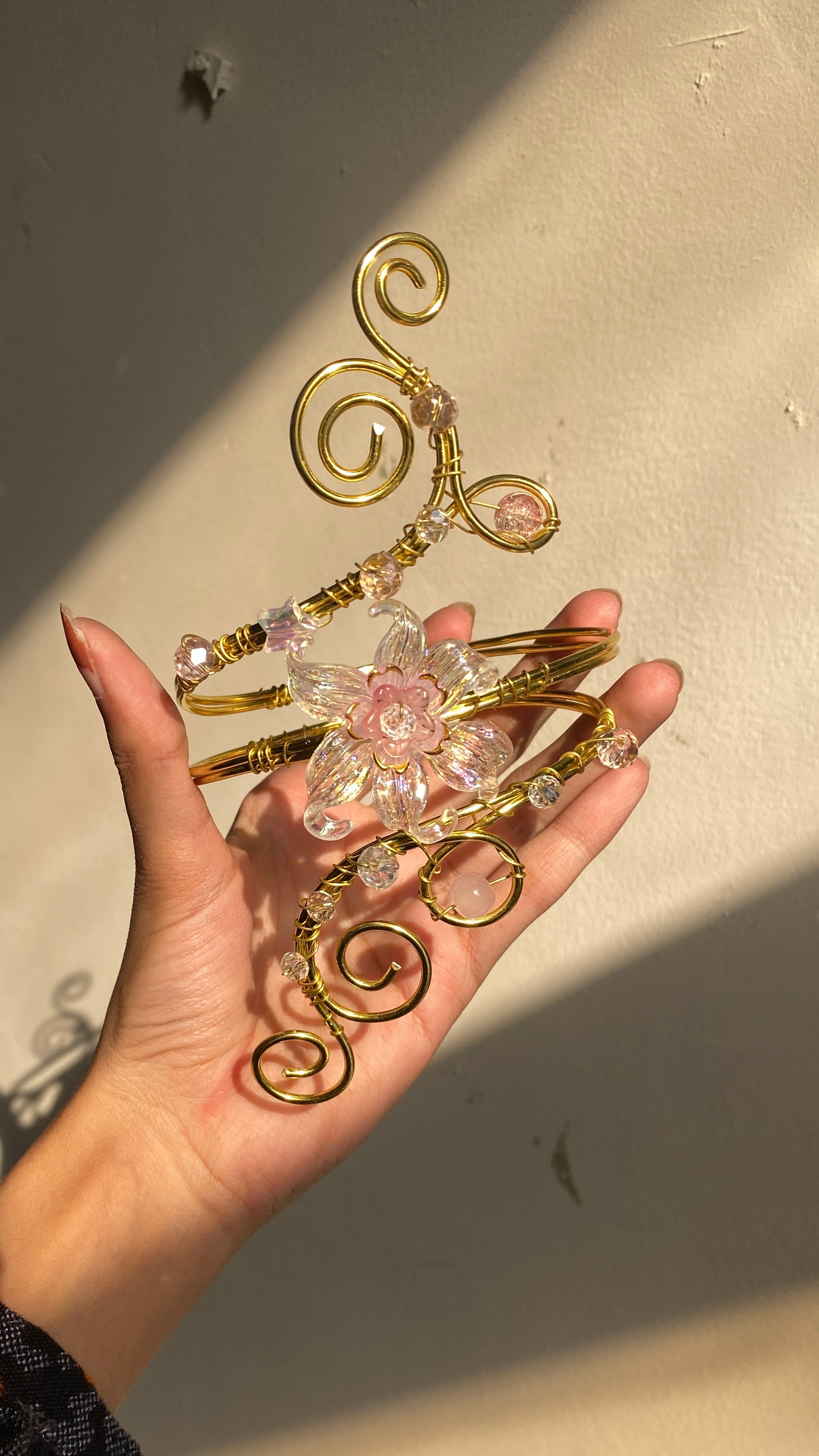 Golden pink crystal lily armcuff