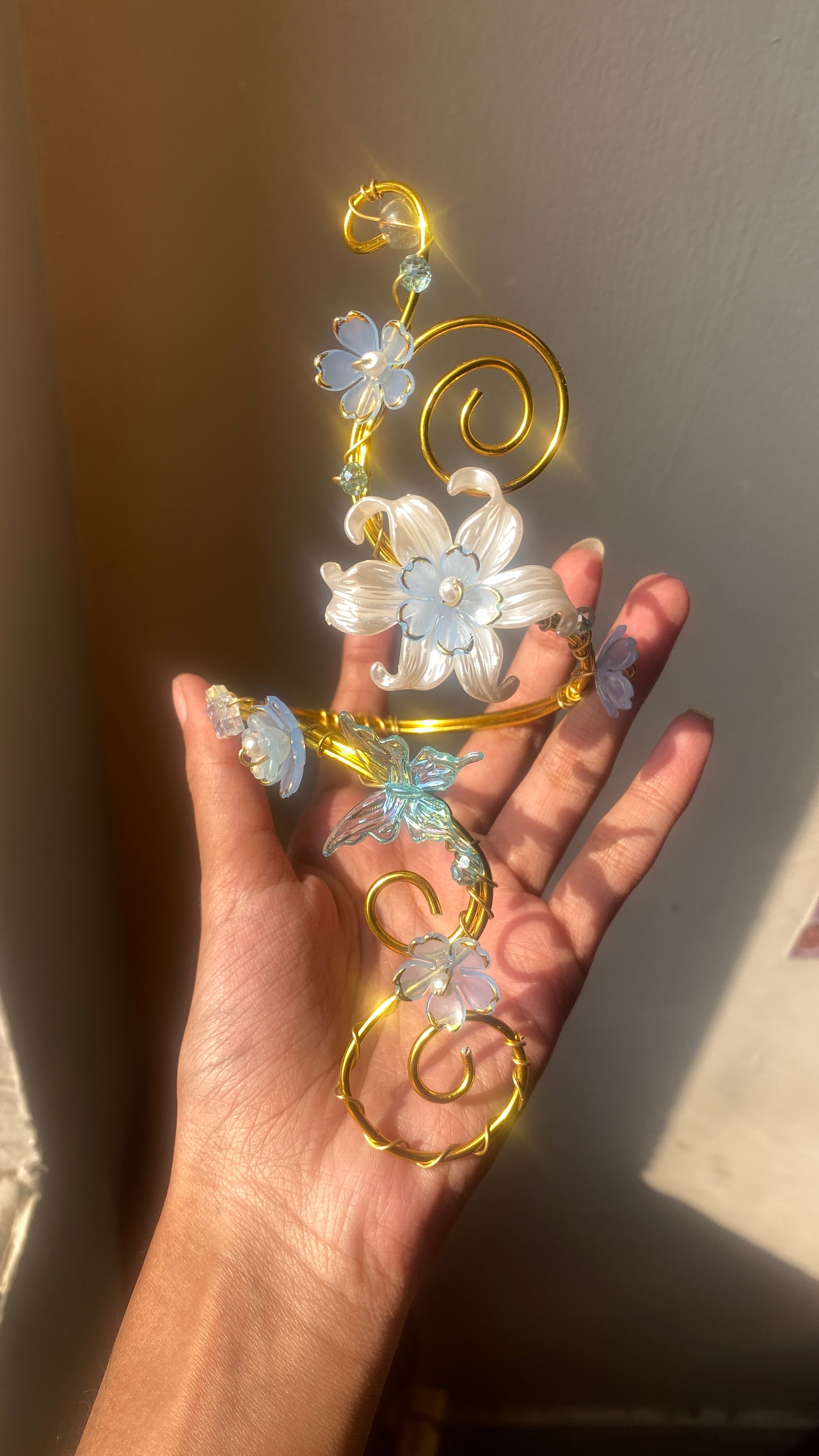 Golden spiral blue lily armcuff