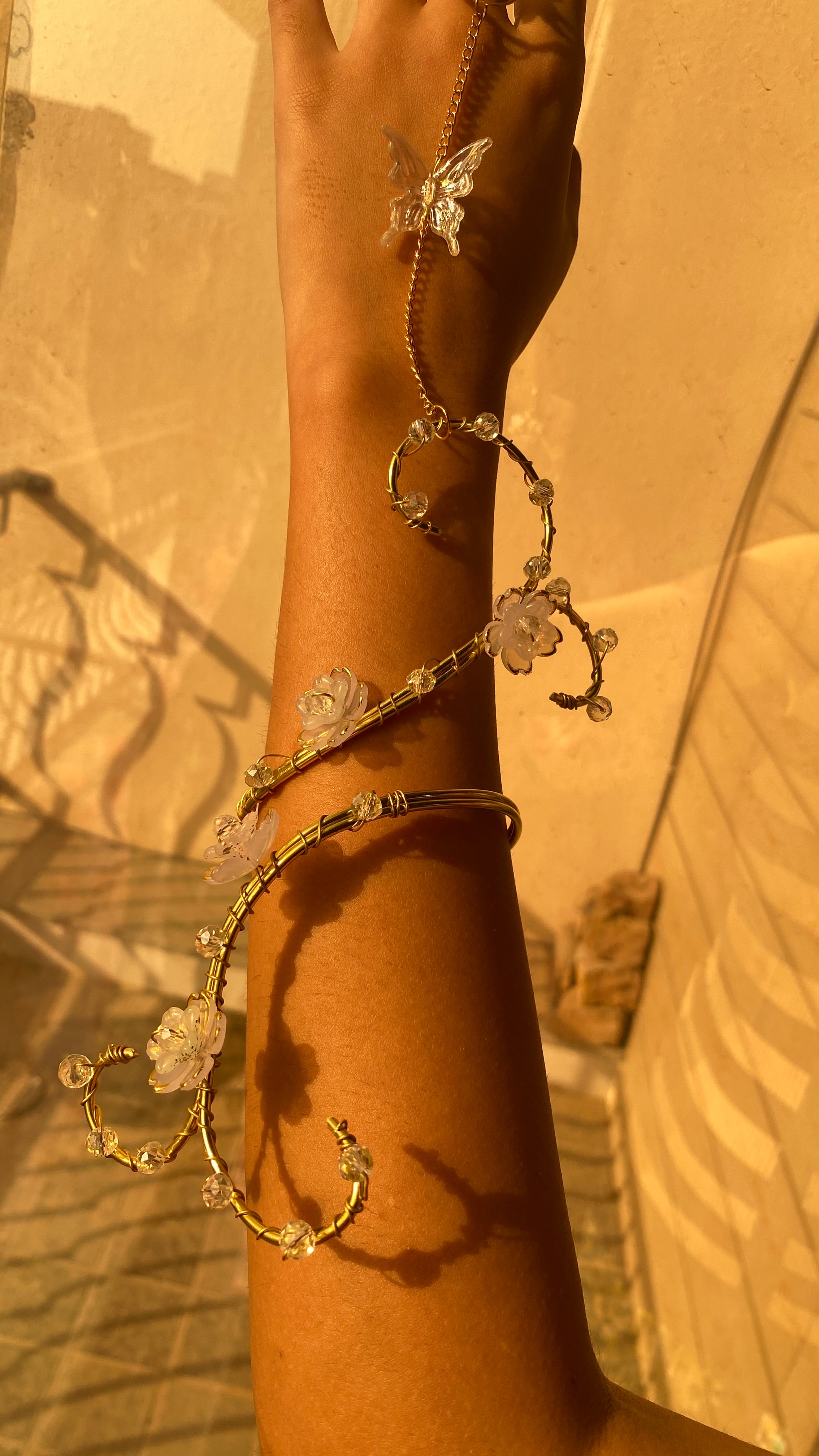 White flower hand cuff