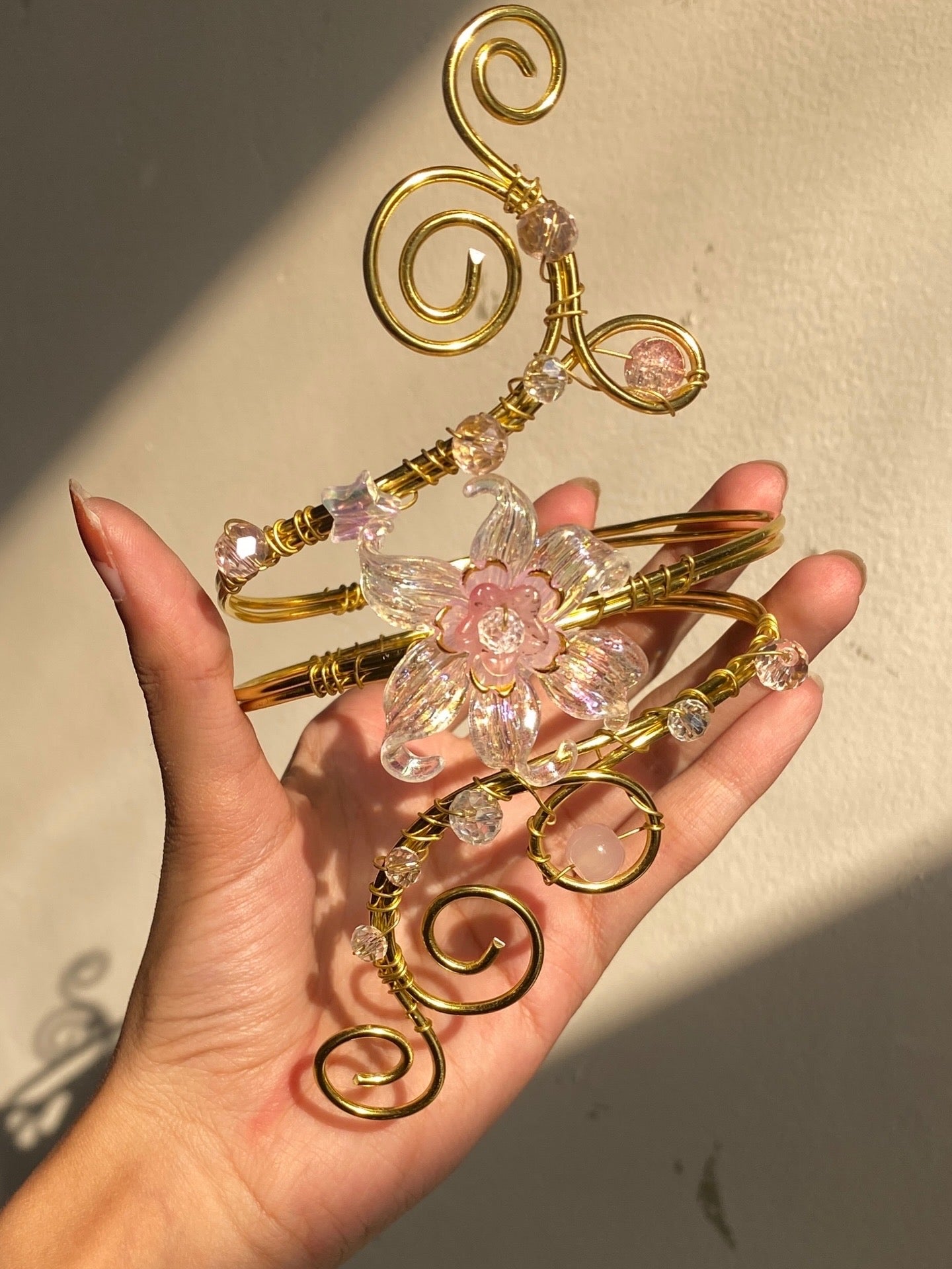 Golden pink crystal lily armcuff