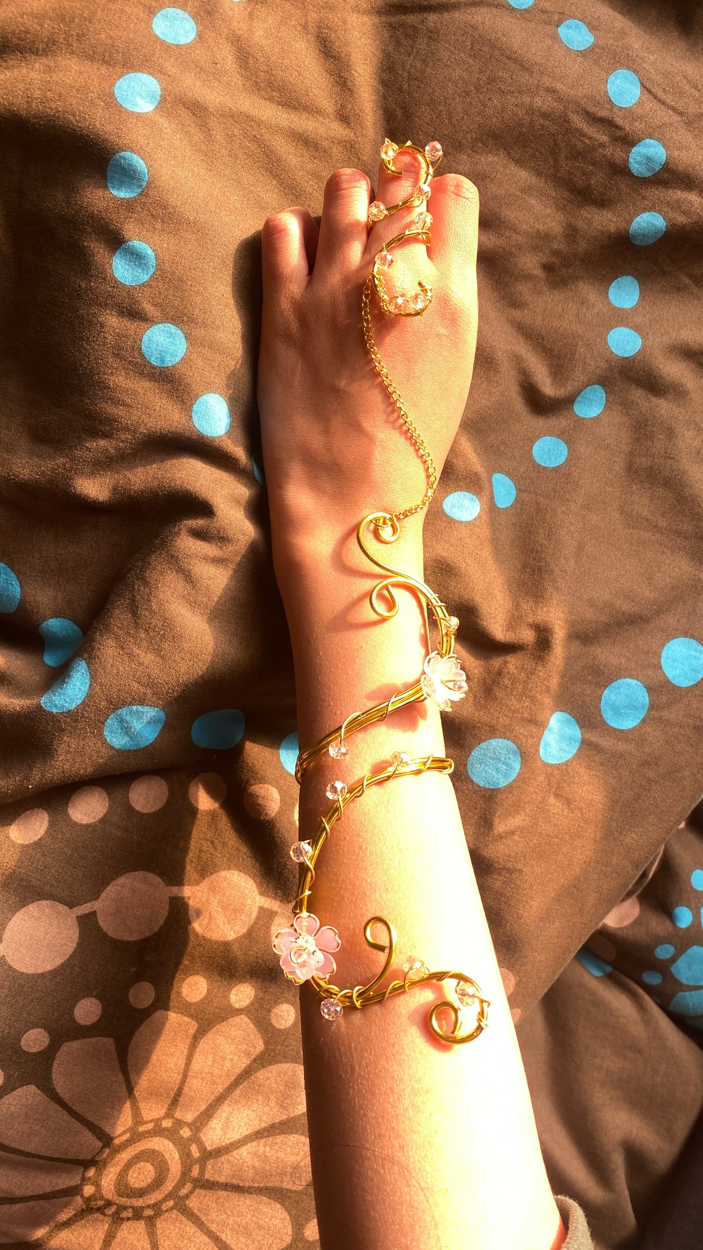 Pink flower hand cuff