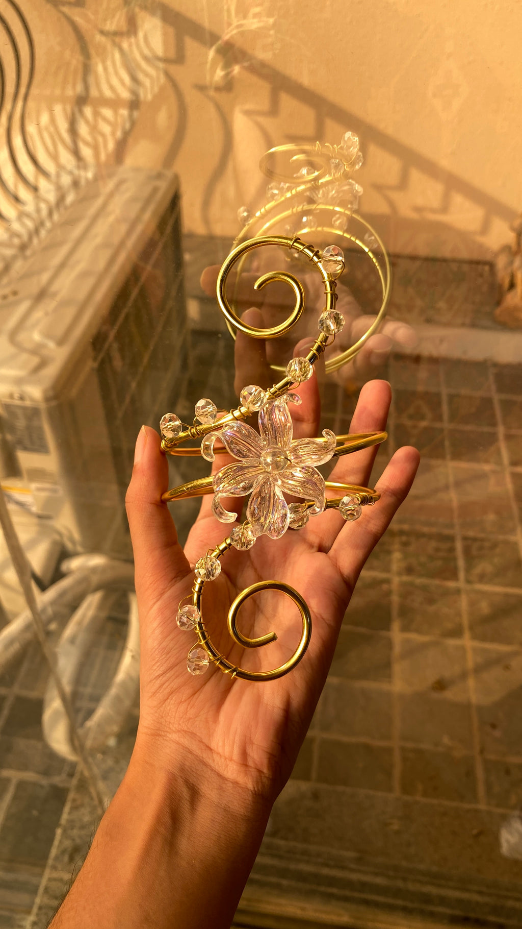 Golden crystal lily armcuff