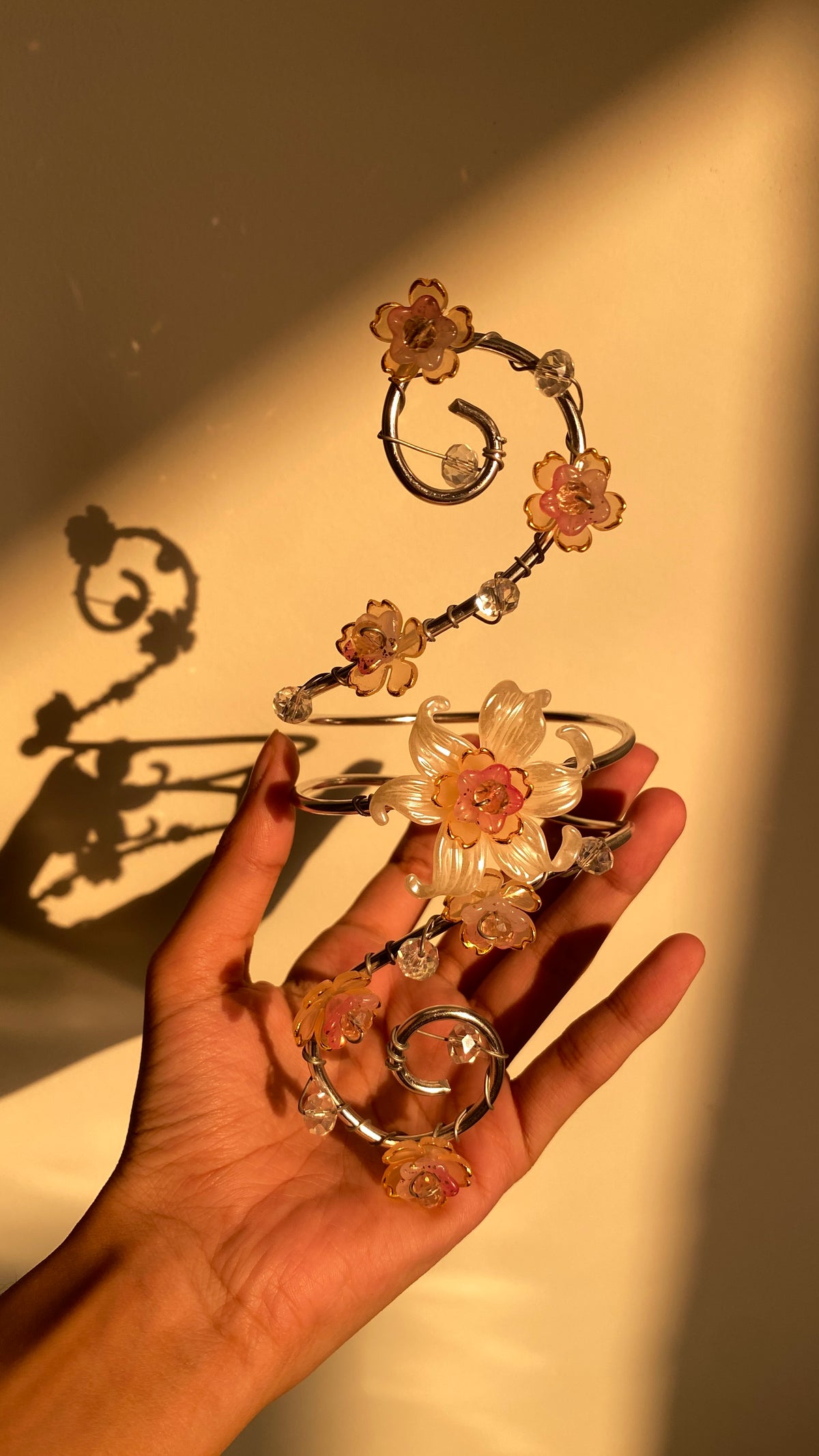 Silver Pink ethereal lily armcuff
