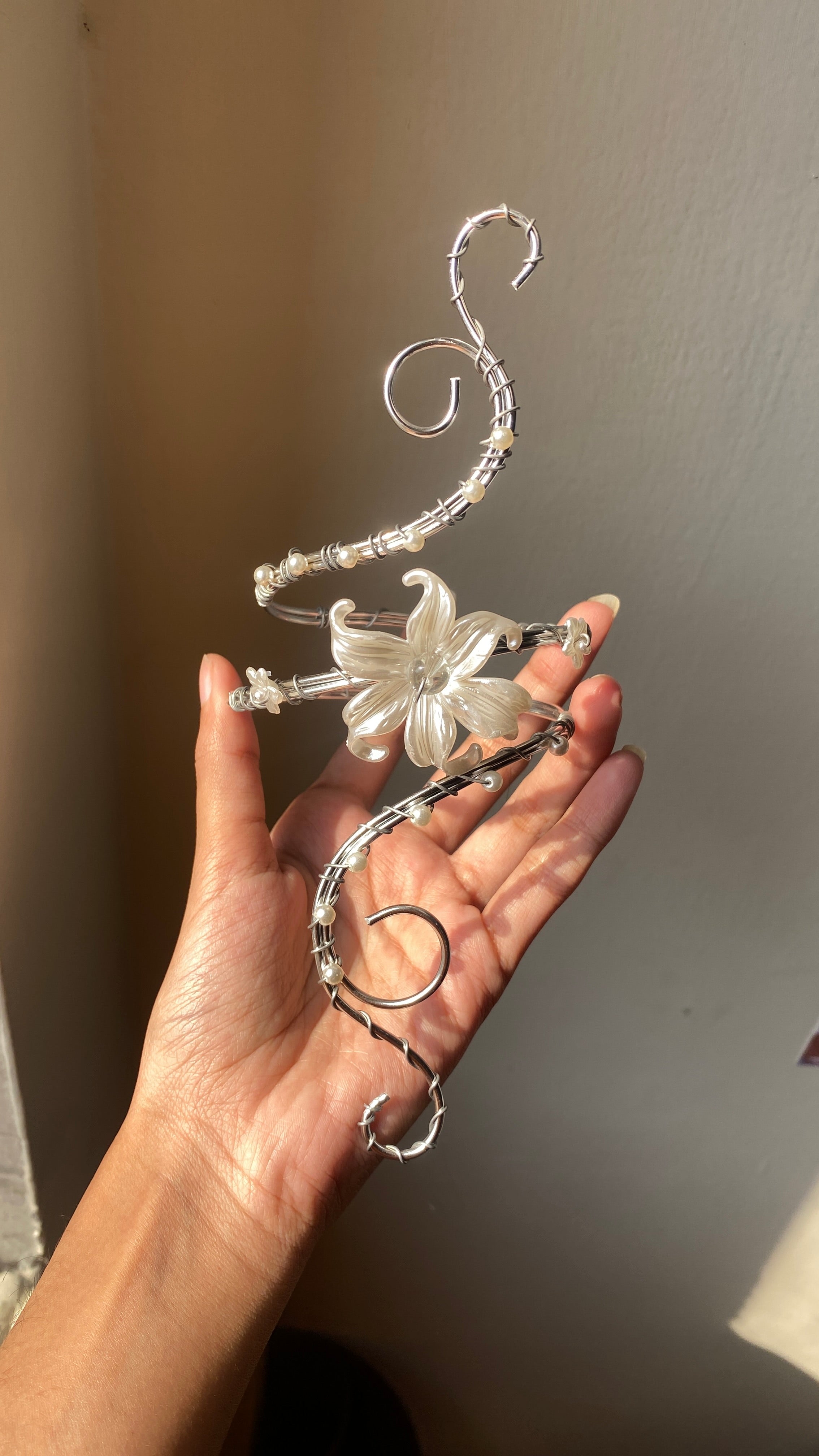Spiral silver lily arm cuff