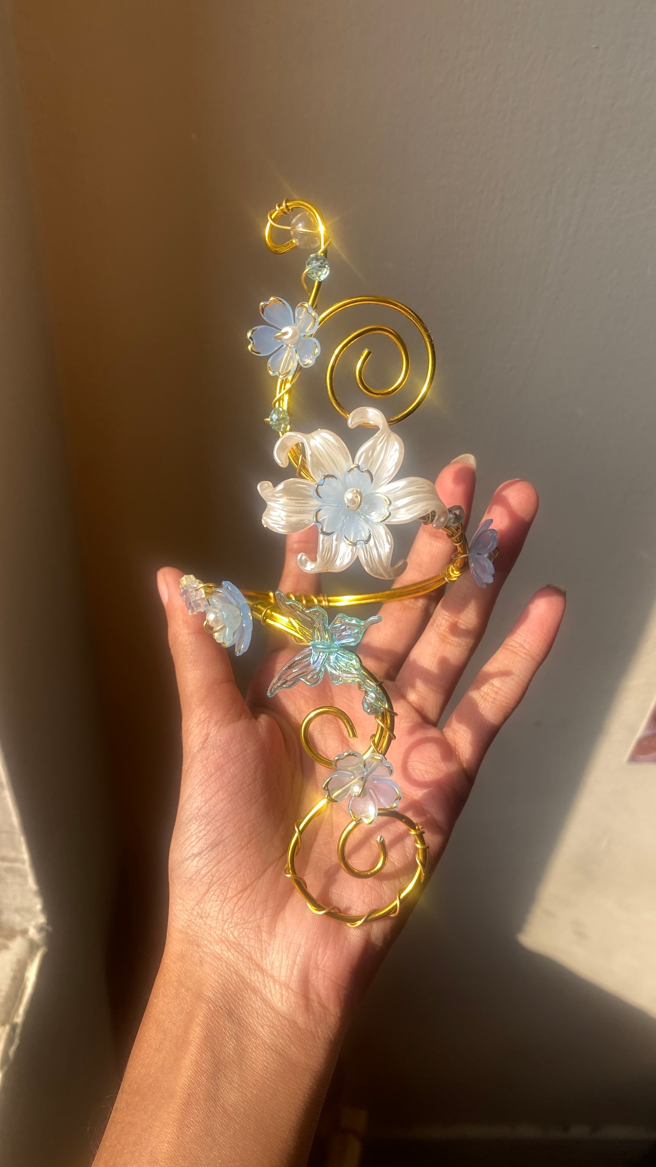 Golden spiral blue lily armcuff