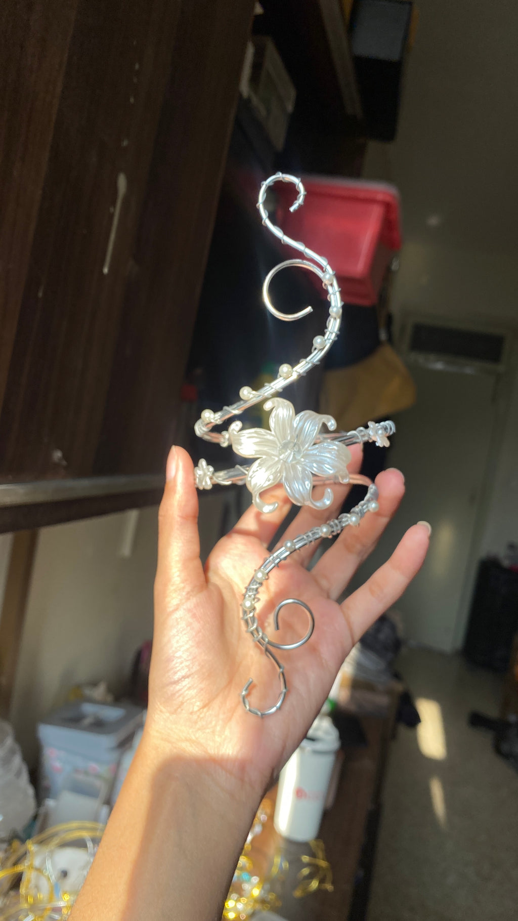 Spiral silver lily arm cuff
