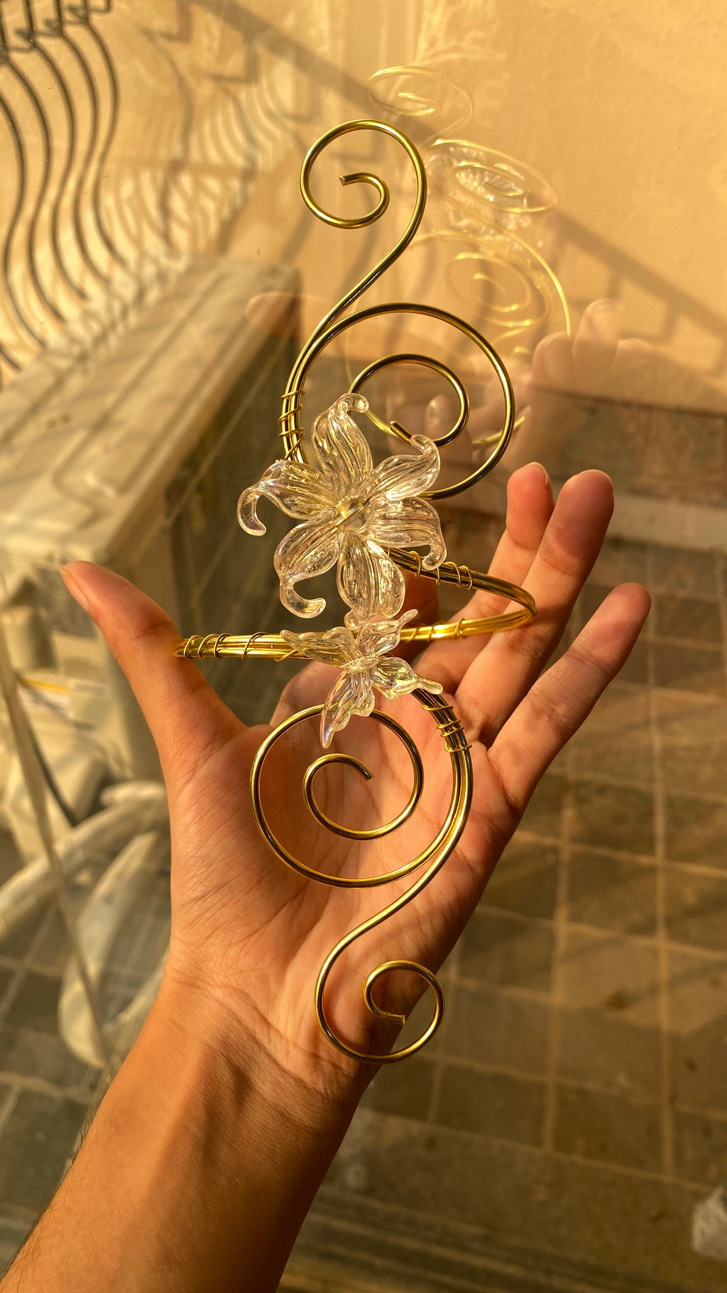 Golden crystal butterfly armcuff