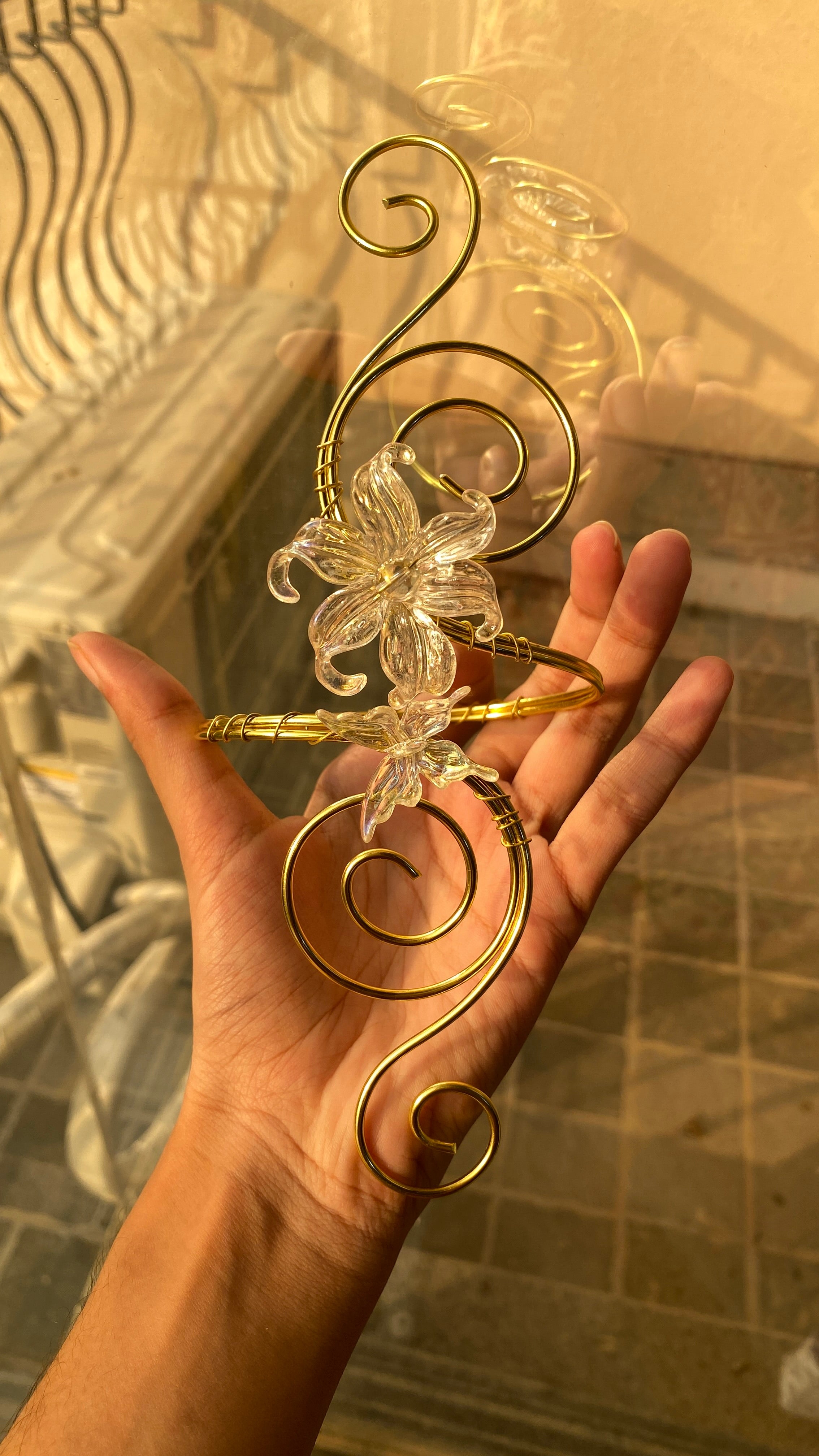 Golden crystal butterfly armcuff