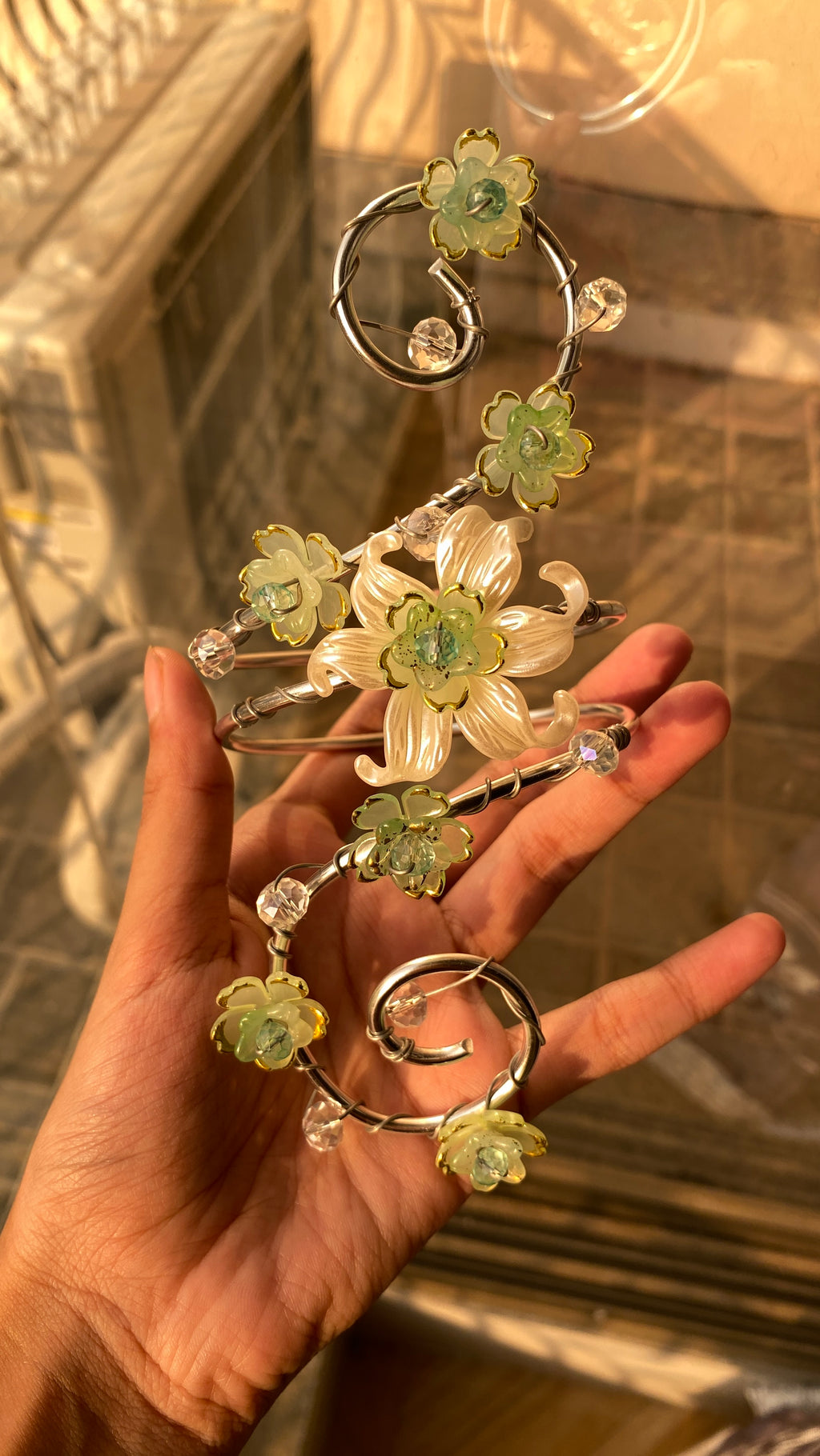 Silver mint ethereal lily armcuff