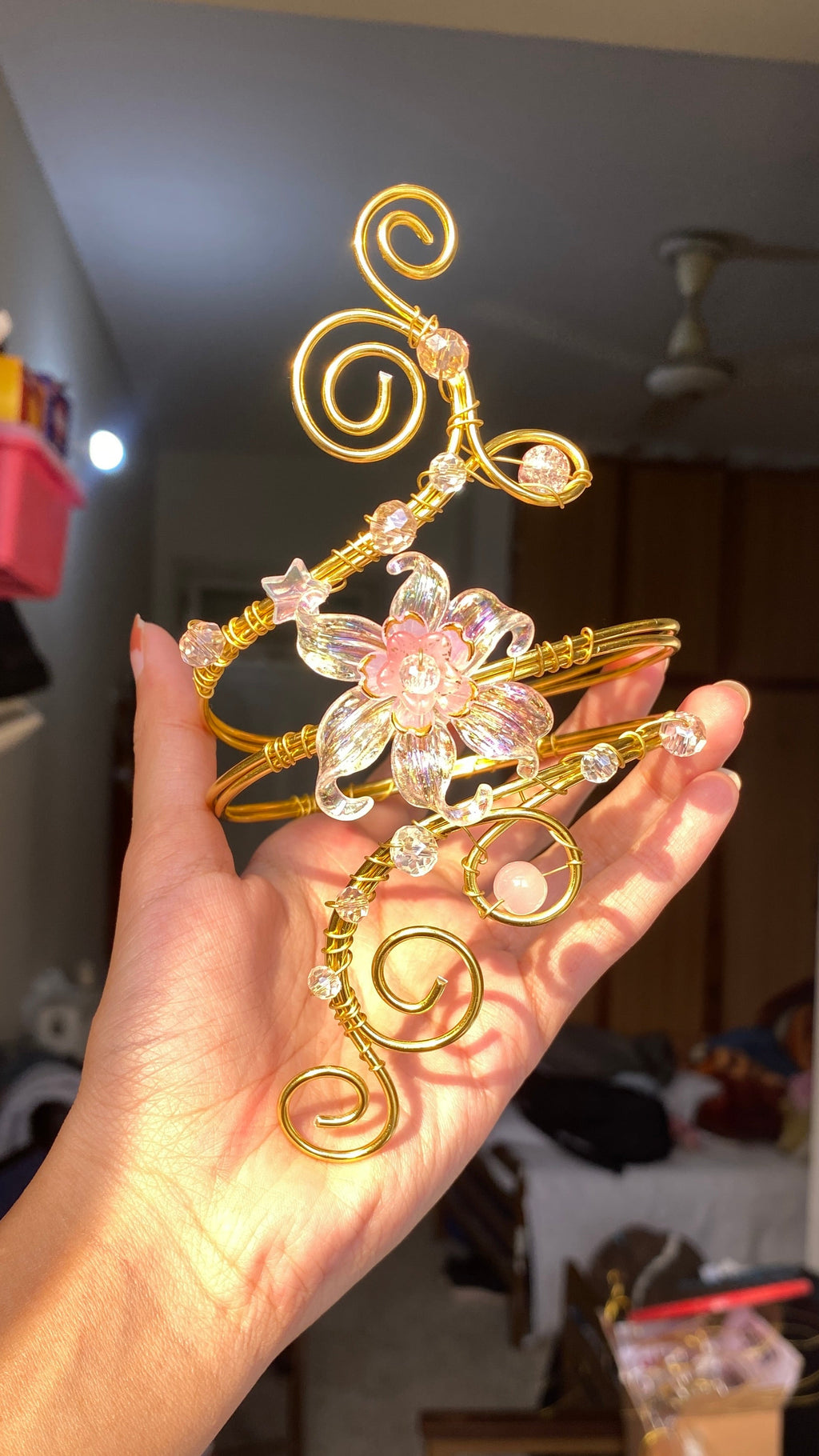 Golden pink crystal lily armcuff