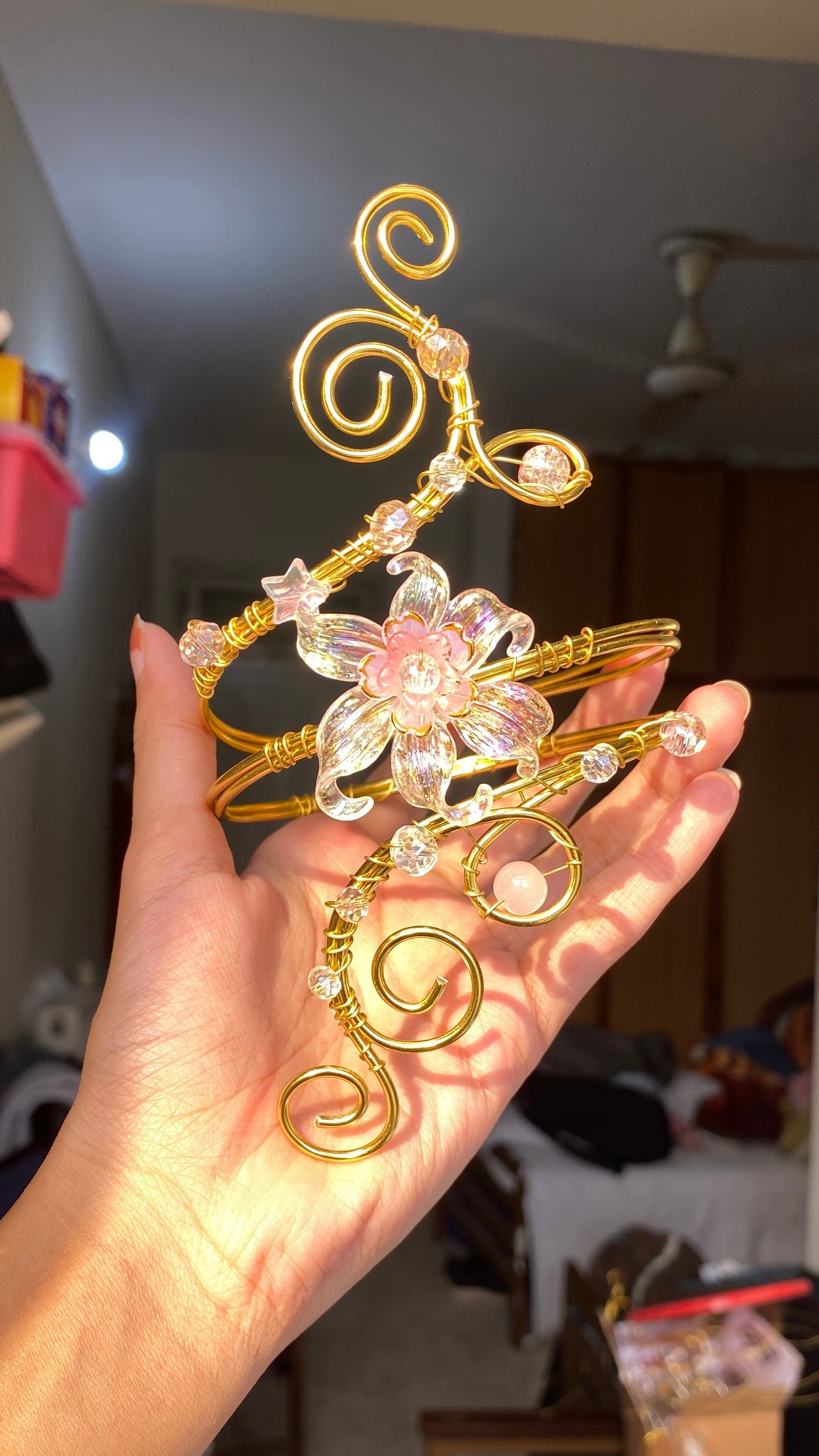 Golden pink crystal lily armcuff