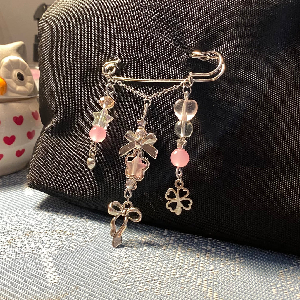 Pink coquette bow bag pin
