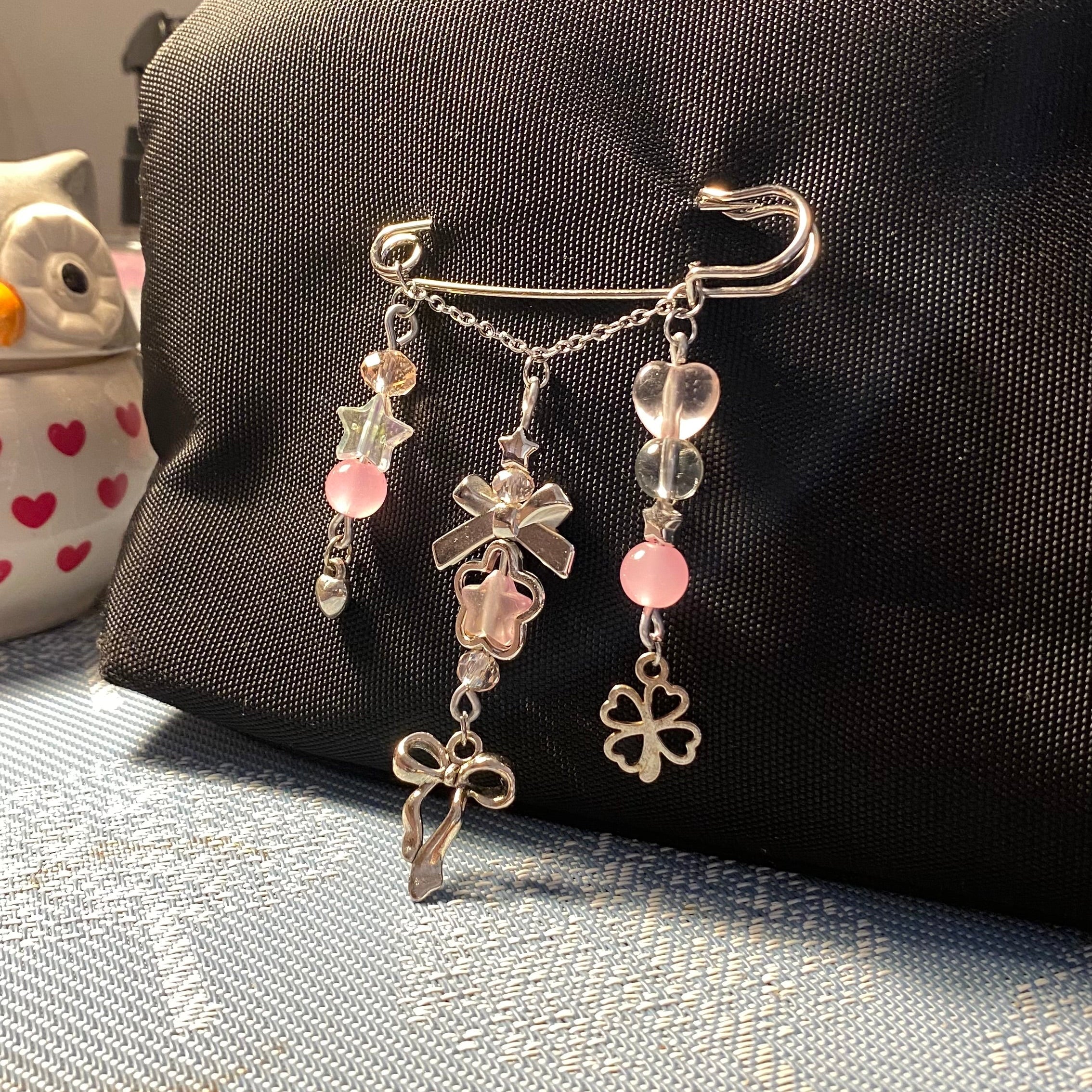 Pink coquette bow bag pin