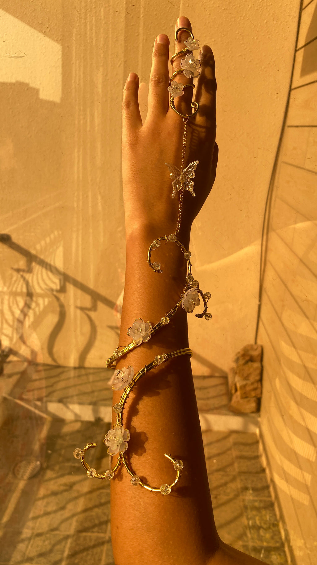 White flower hand cuff