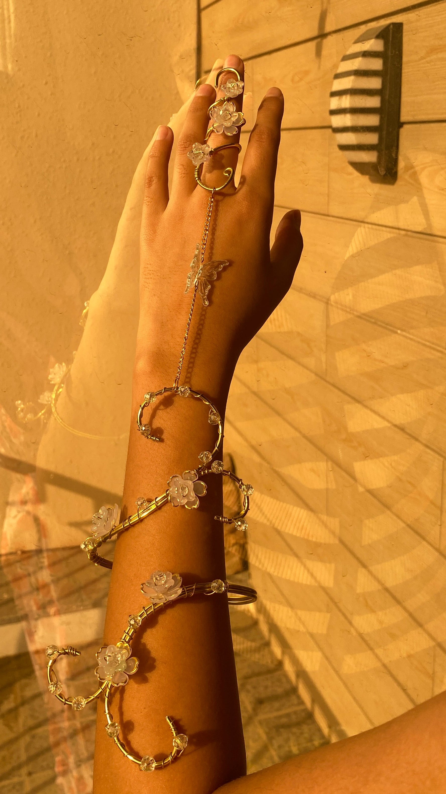 White flower hand cuff