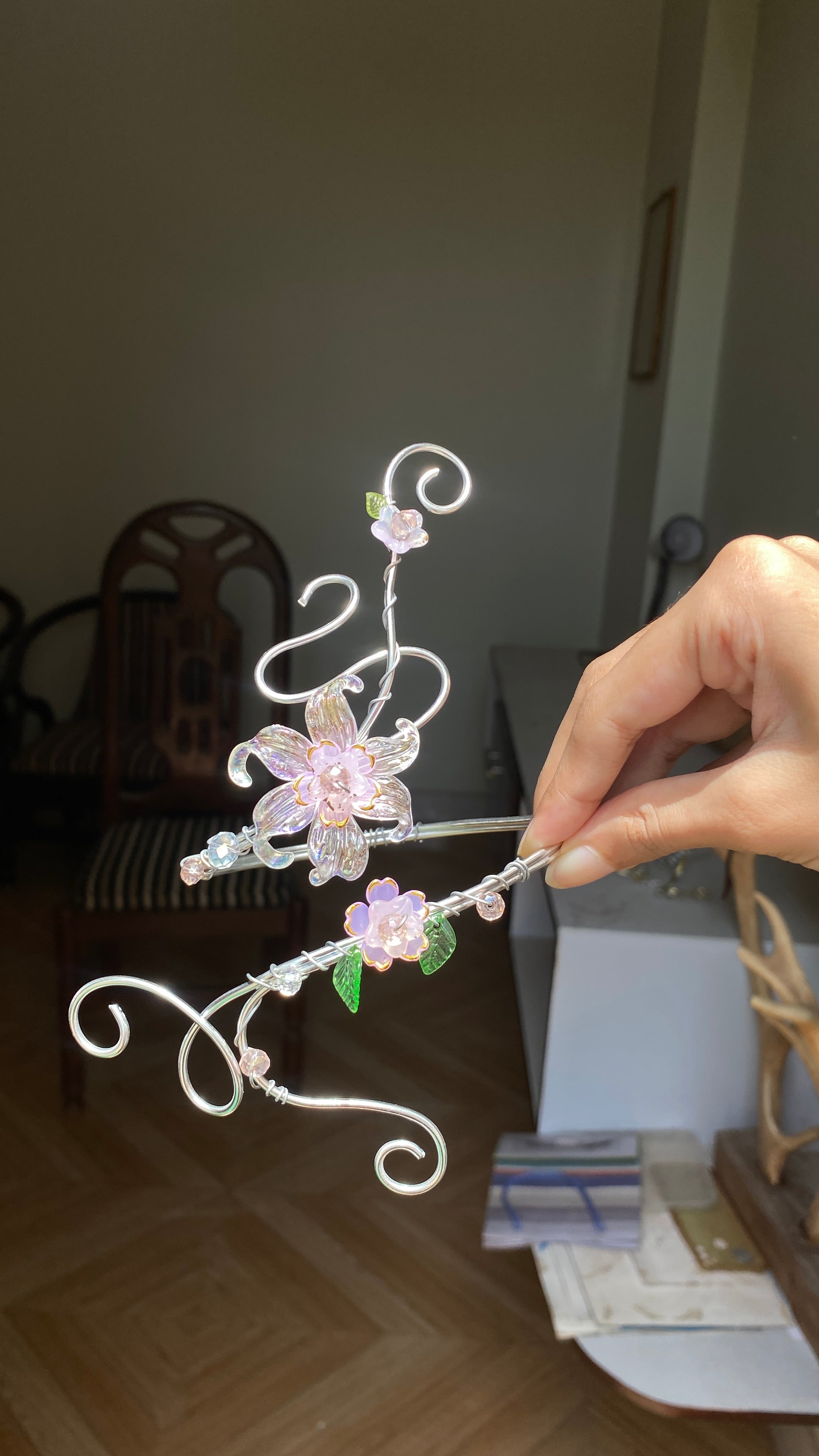 Pink crystal lily armcuff