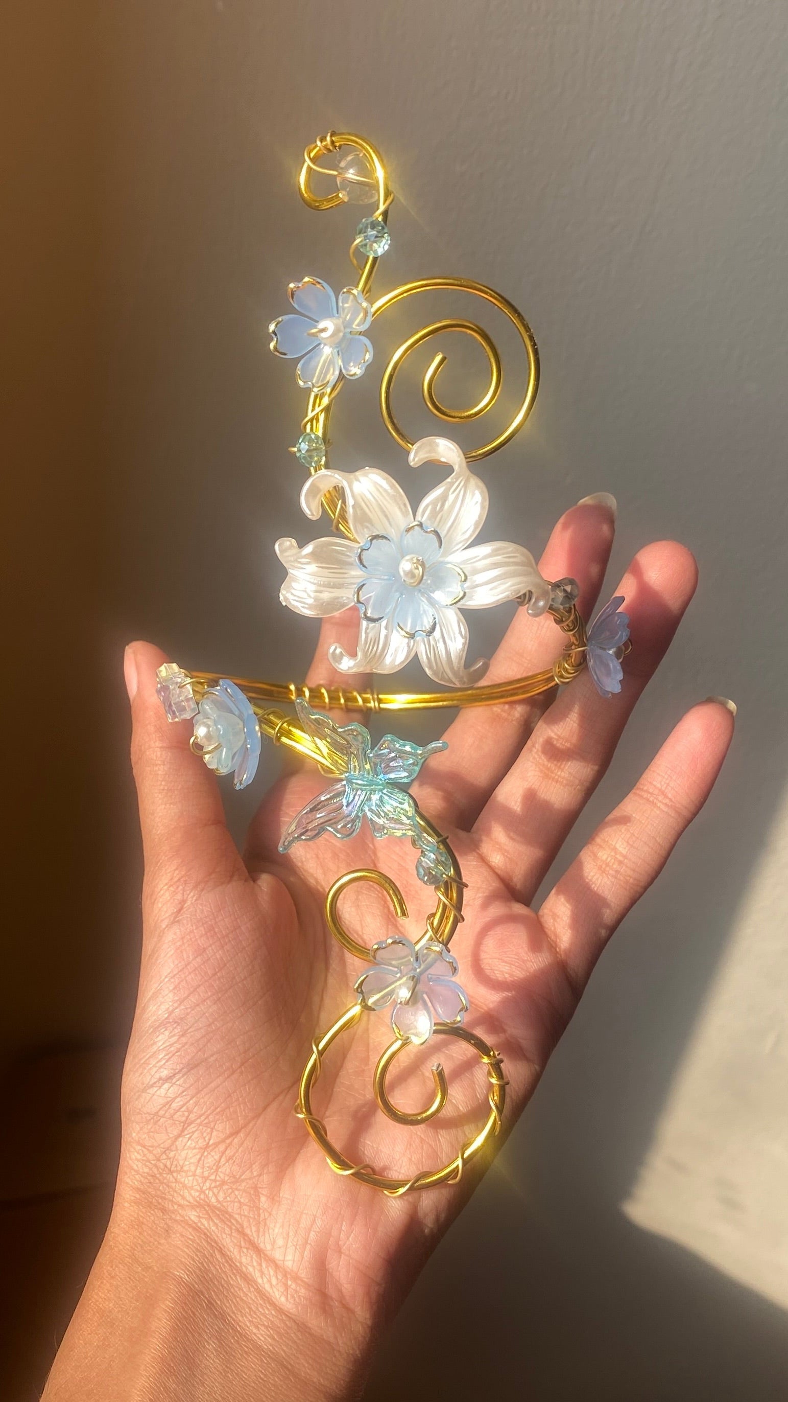 Golden spiral blue lily armcuff