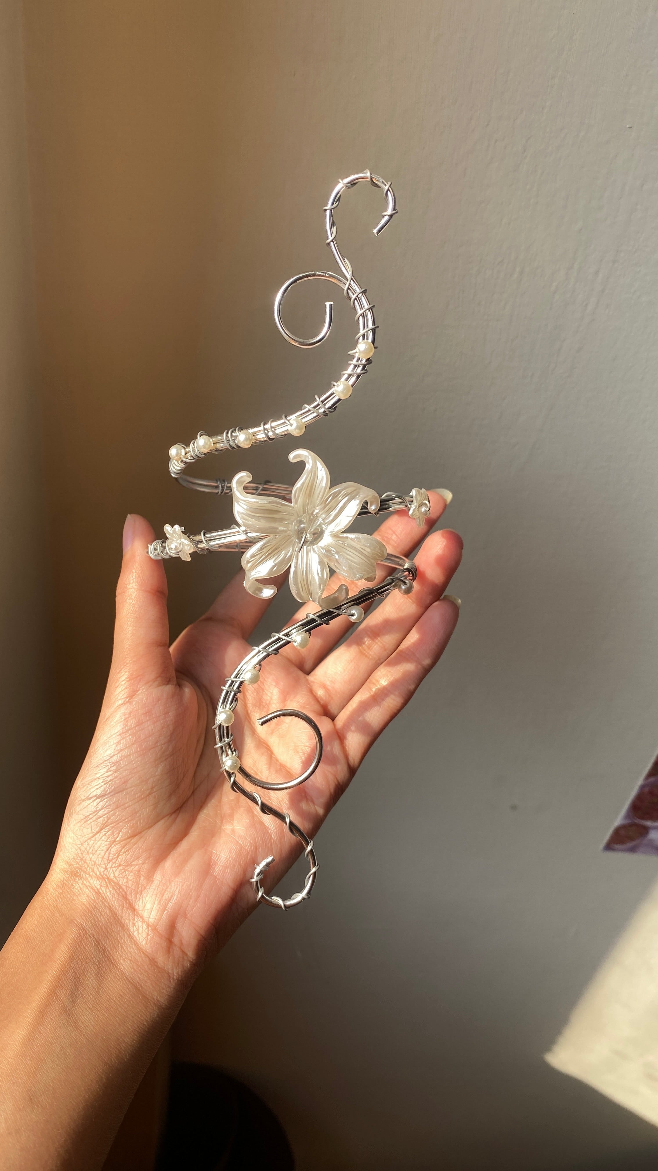 Spiral silver lily arm cuff