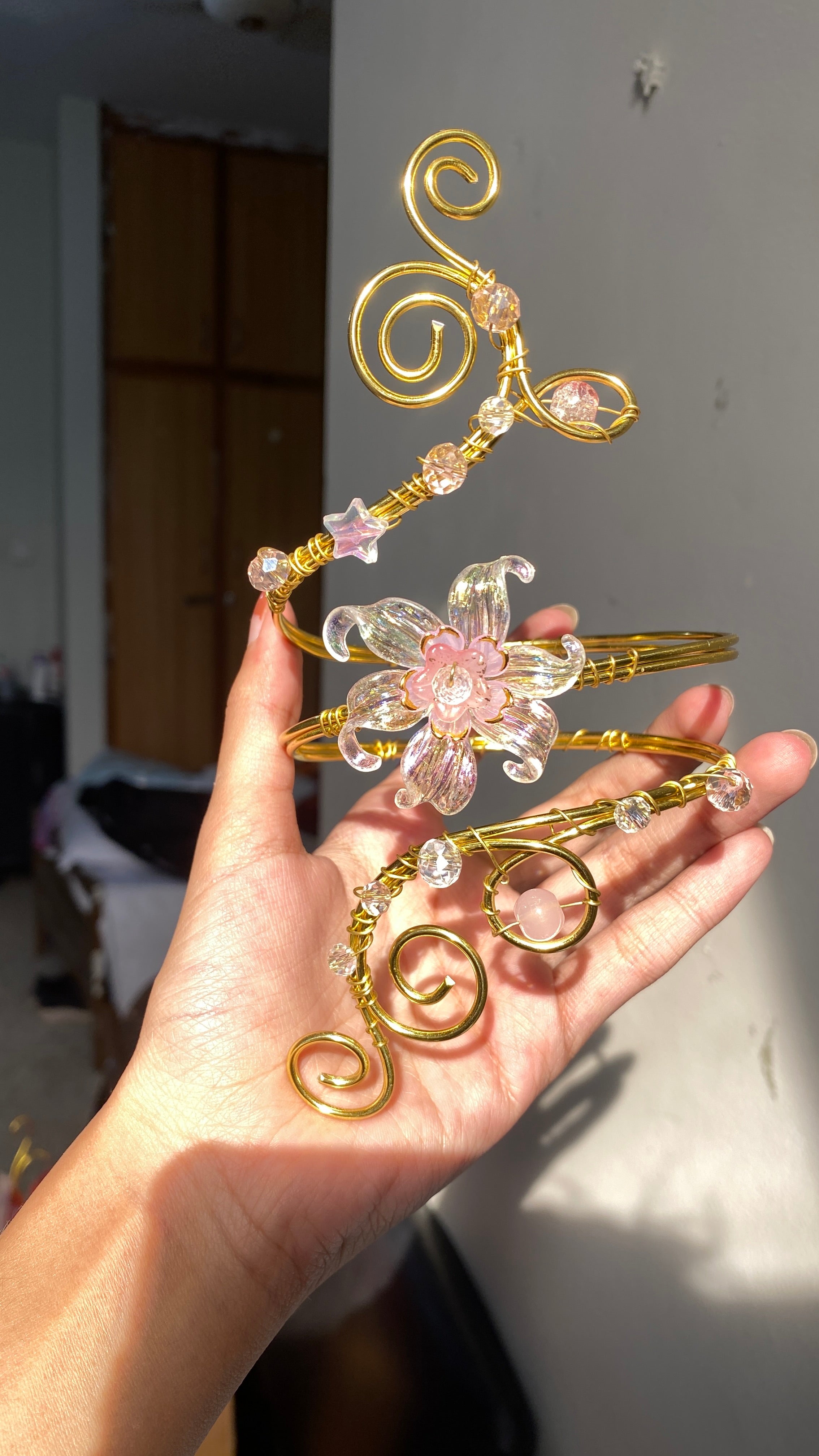 Golden pink crystal lily armcuff