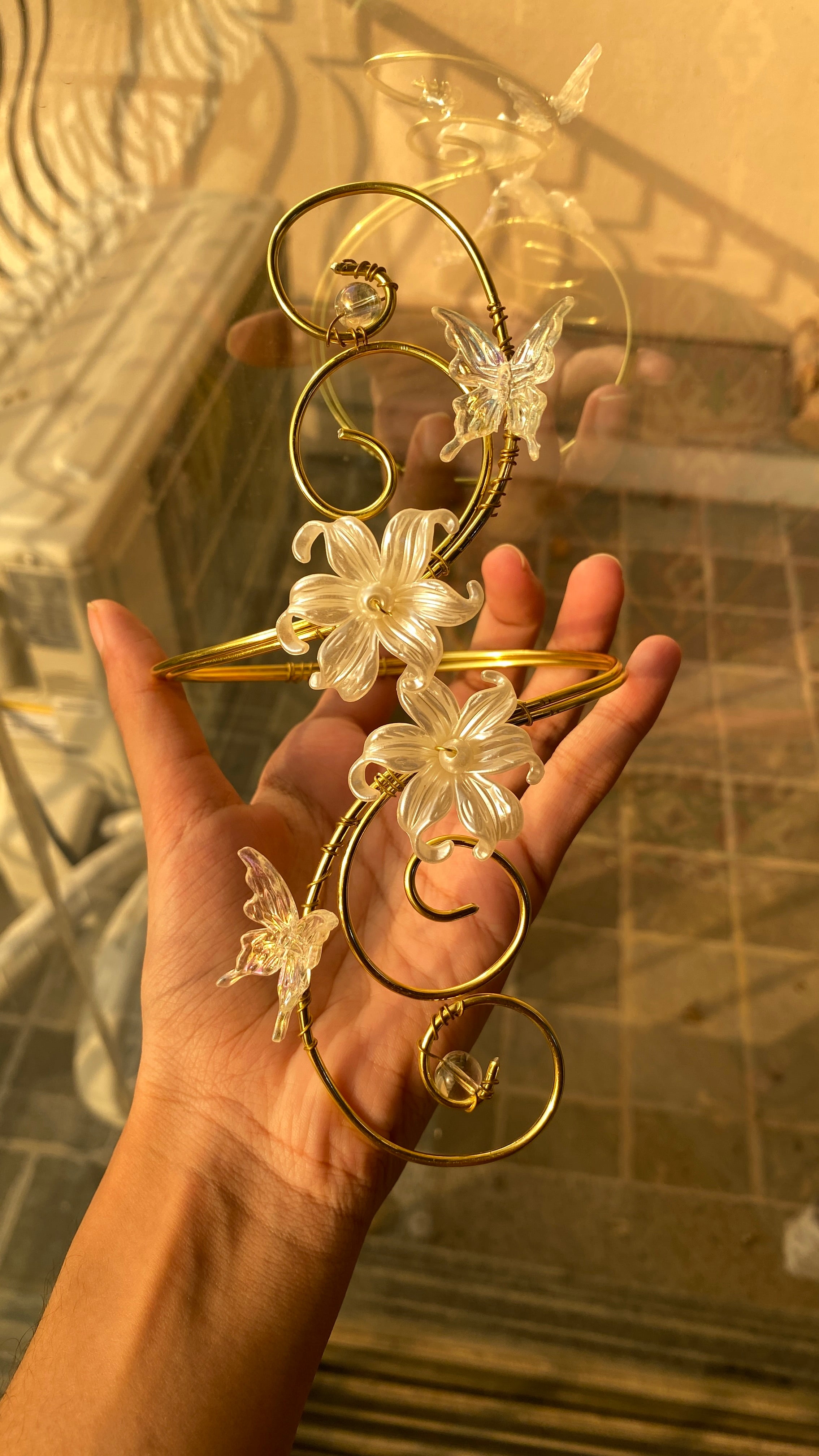 Golden crystal butterfly armcuff