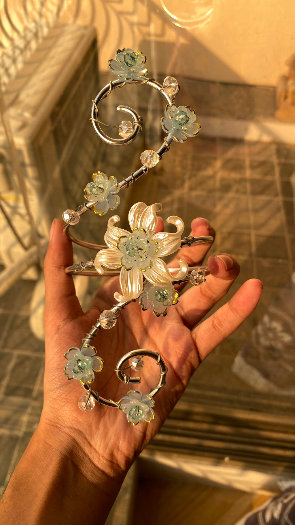 Silver blue ethereal lily armcuff