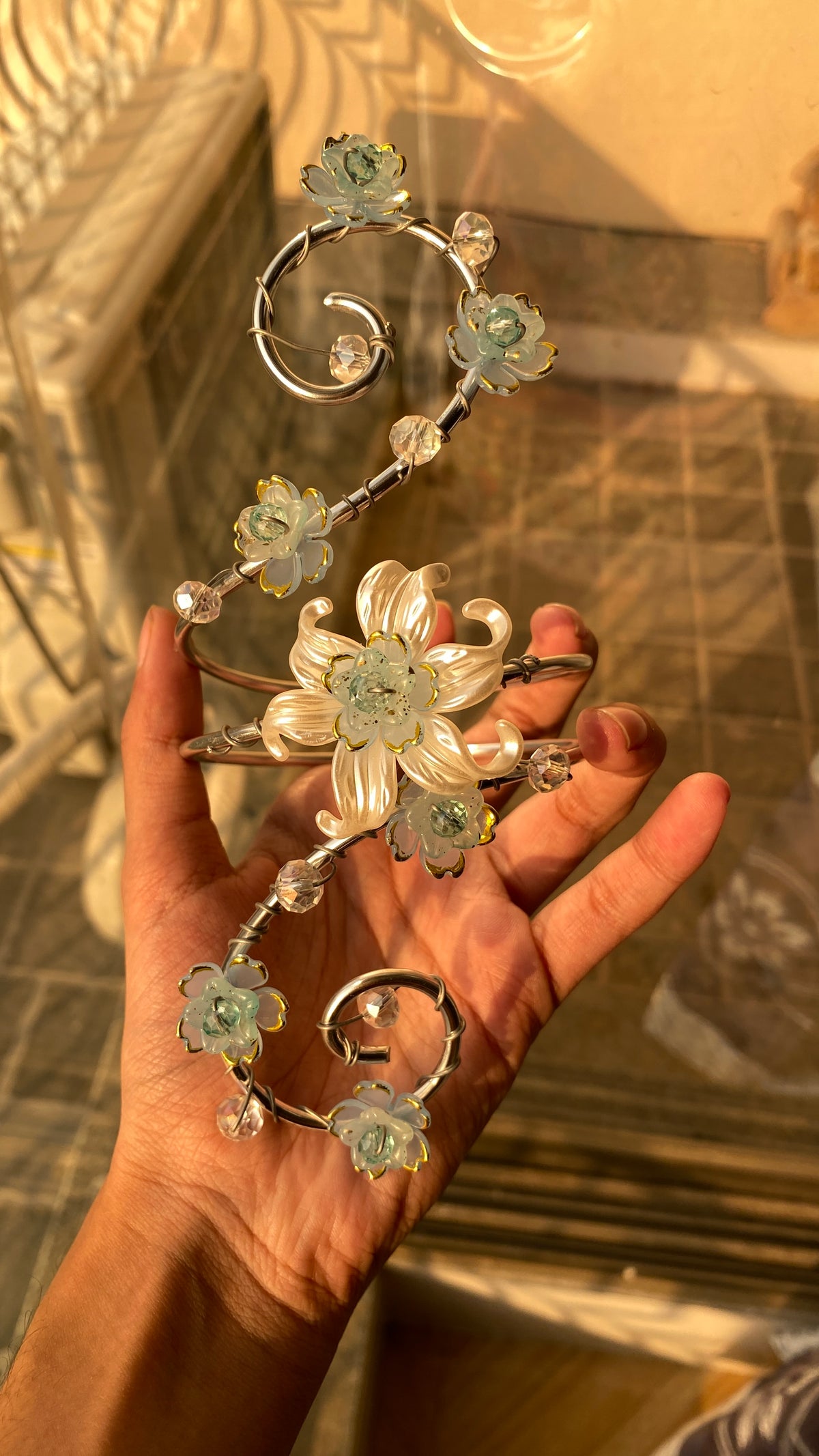 Silver blue ethereal lily armcuff