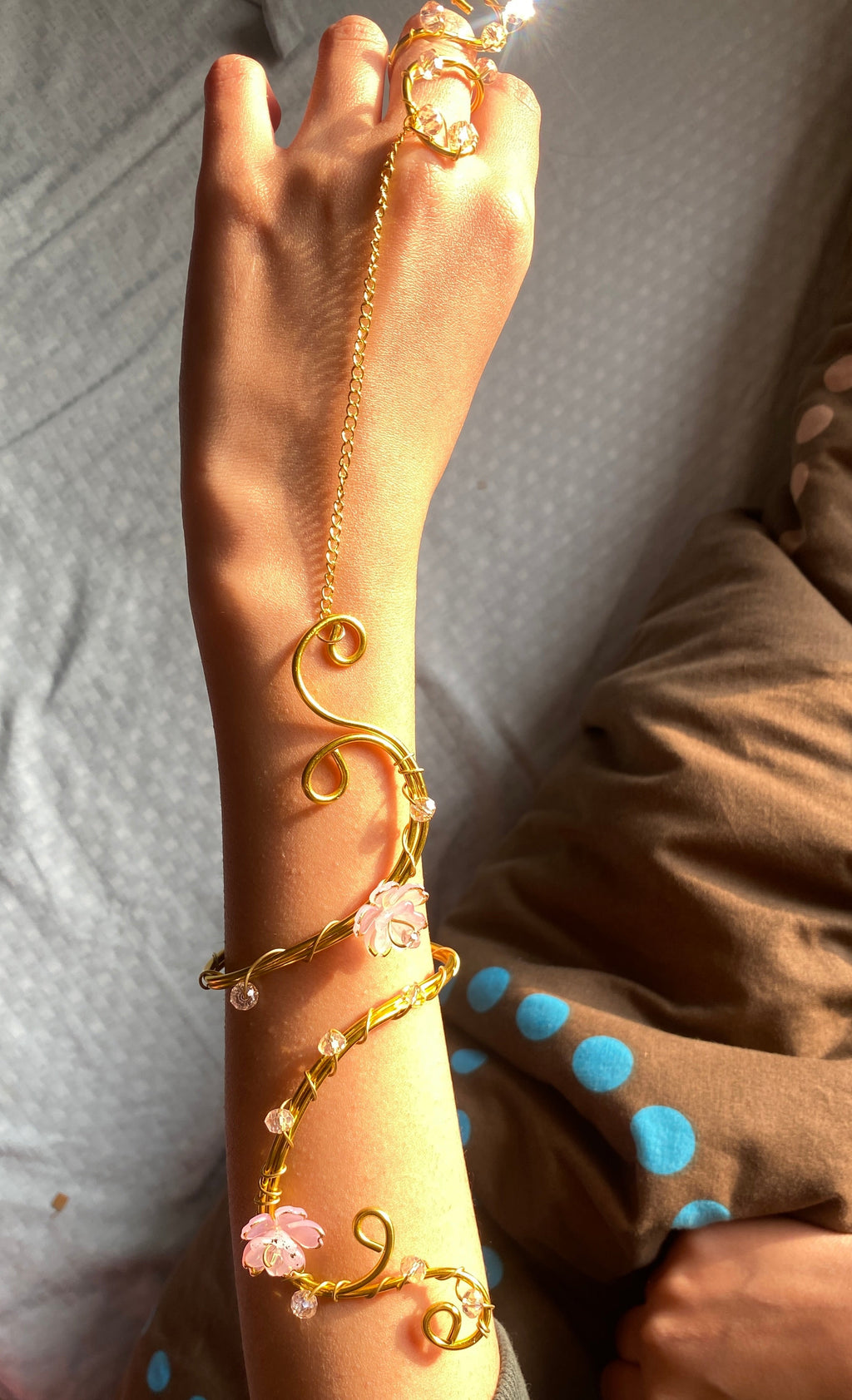 Pink flower hand cuff