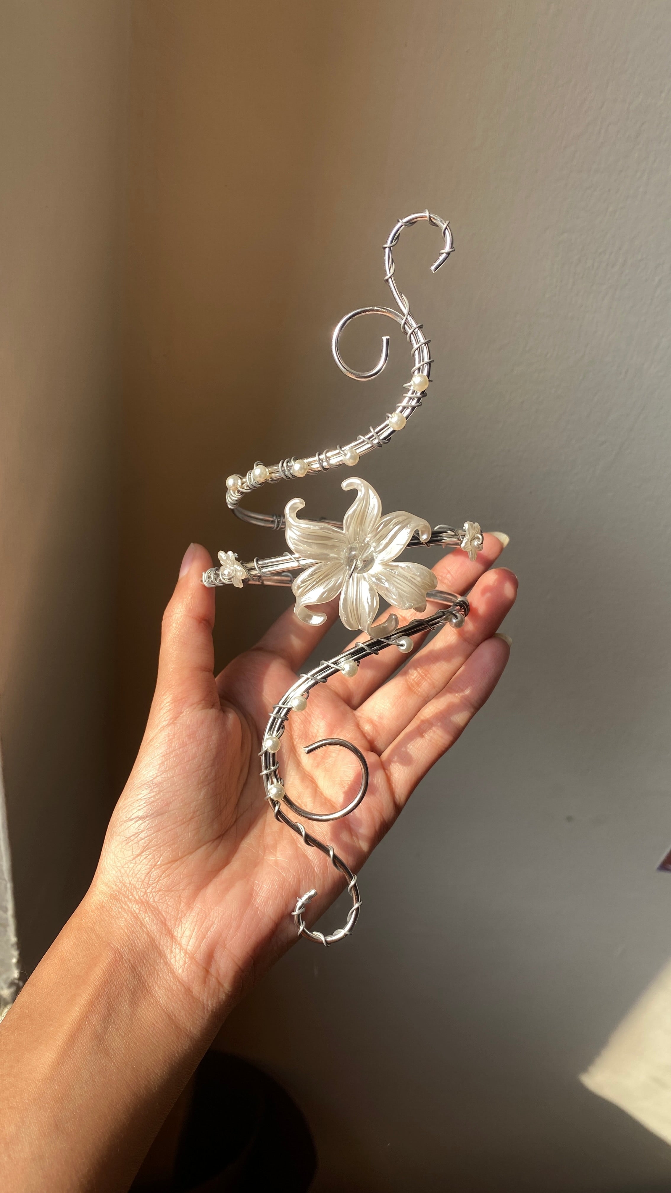 Spiral silver lily arm cuff