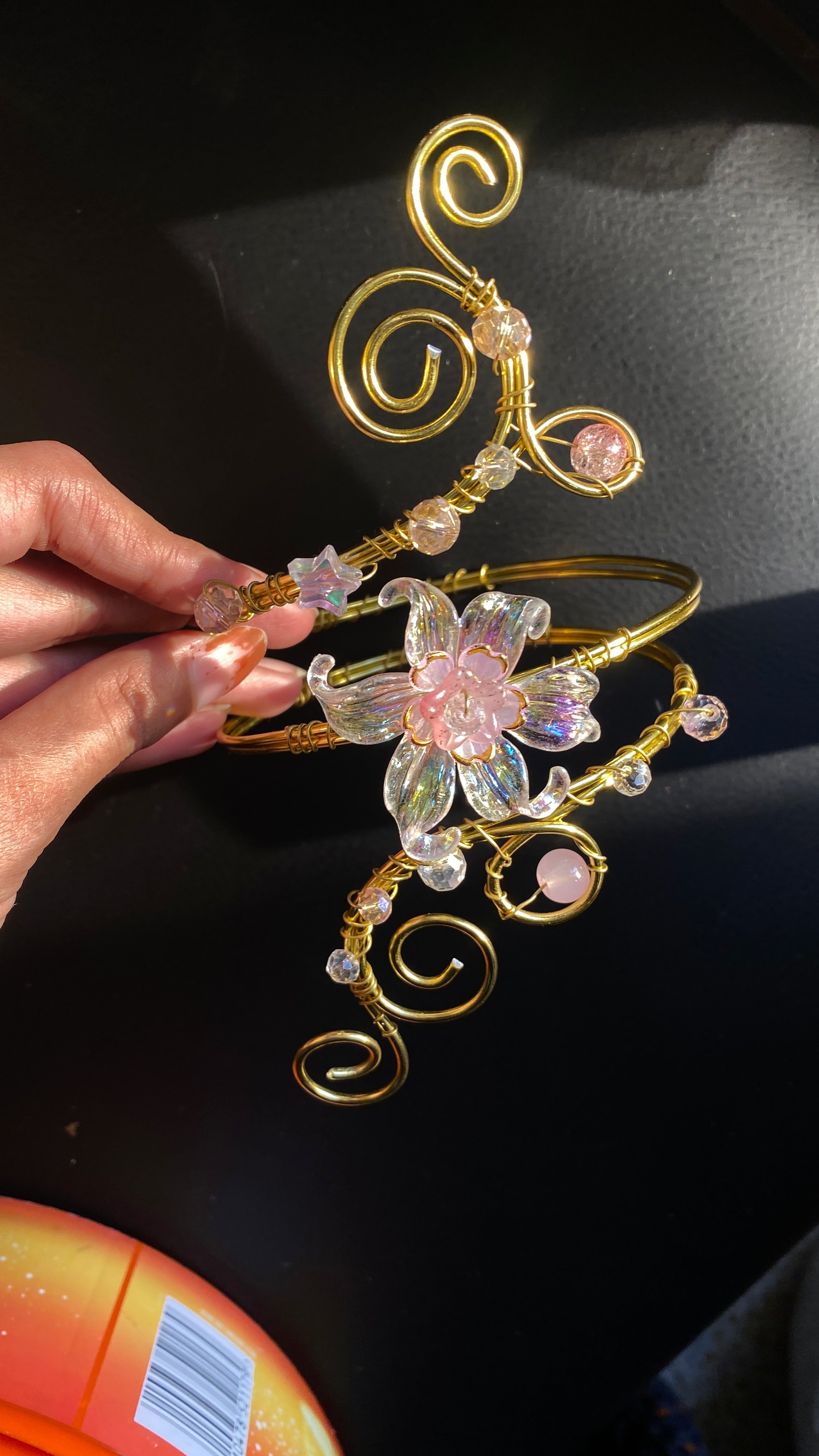 Golden pink crystal lily armcuff